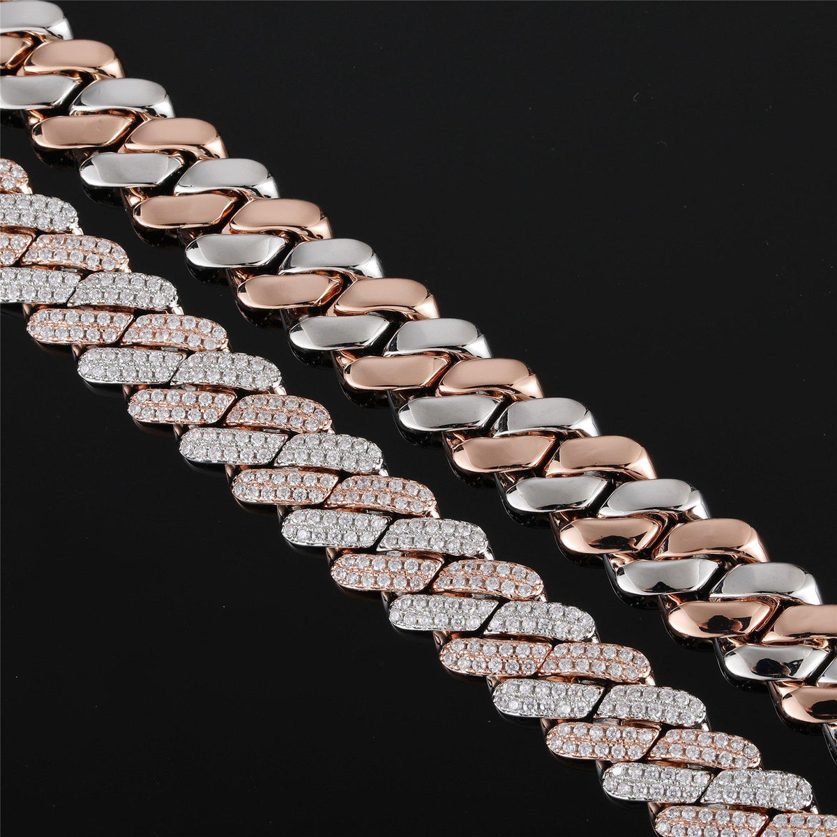 ICED OUT - 12mm 2 Tone Diamond Prong Cuban Link Chain - Icezzle