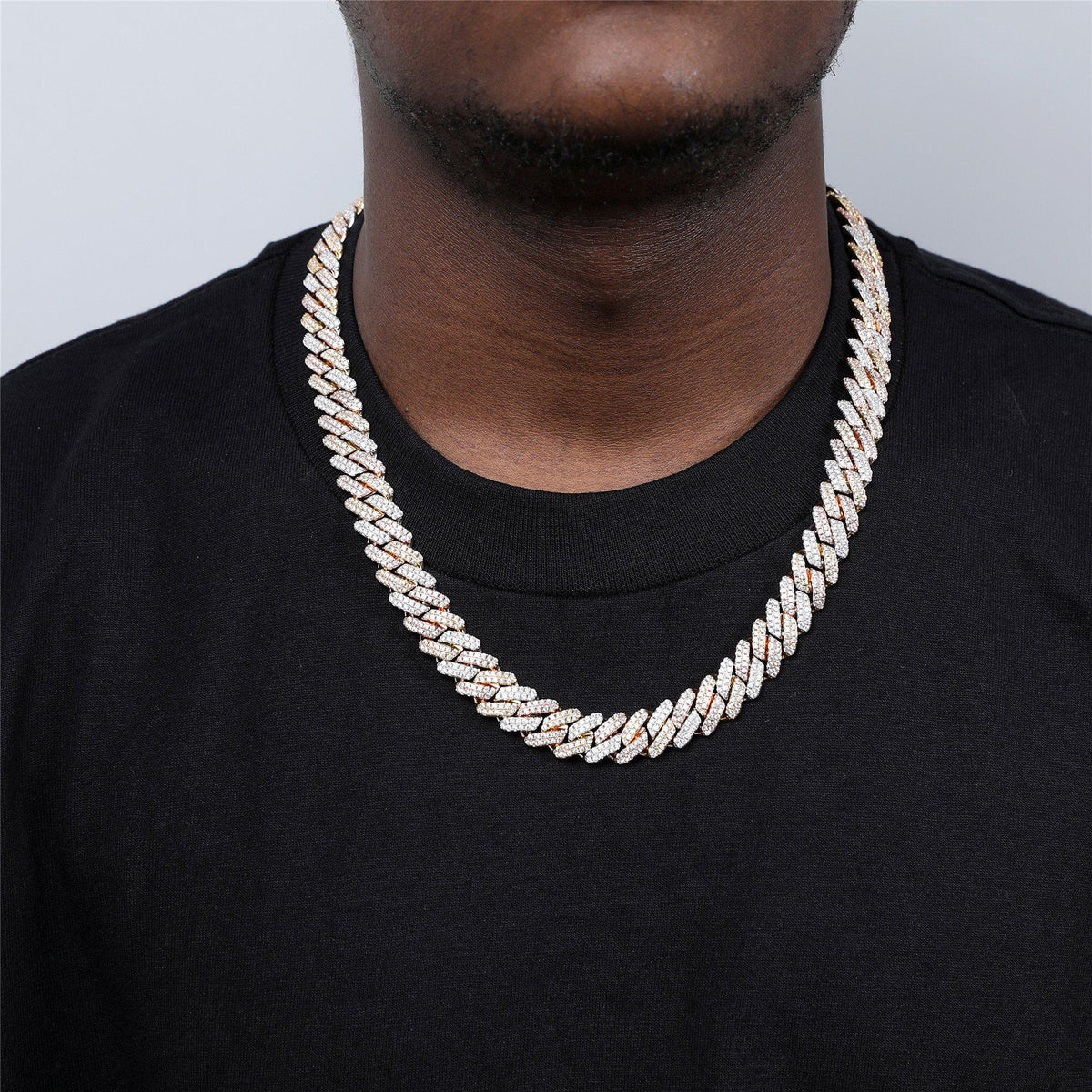 ICED OUT - 12mm Tri-color Diamond Prong Cuban Link Chain - Icezzle