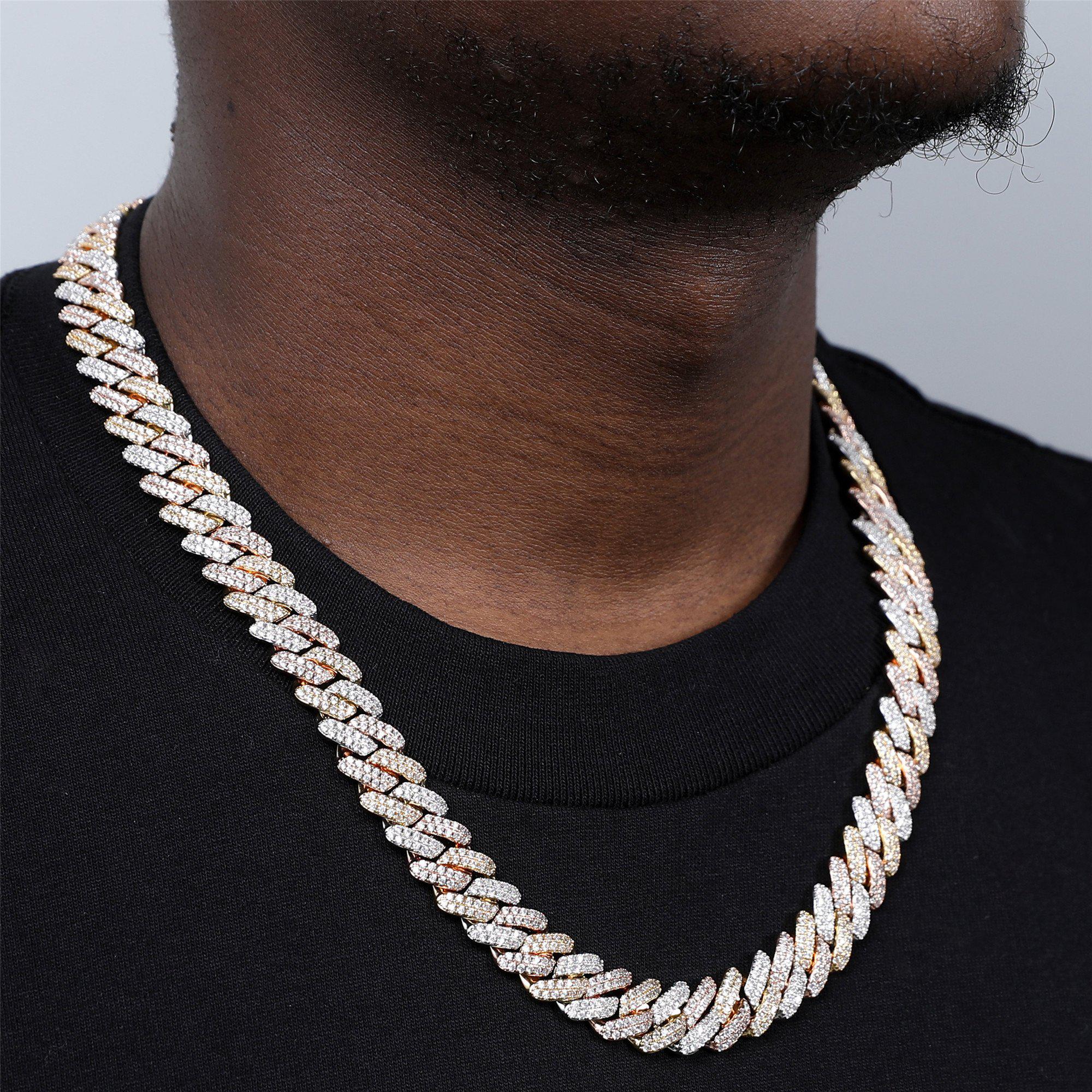ICED OUT - 12mm Tri-color Diamond Prong Cuban Link Chain - Icezzle