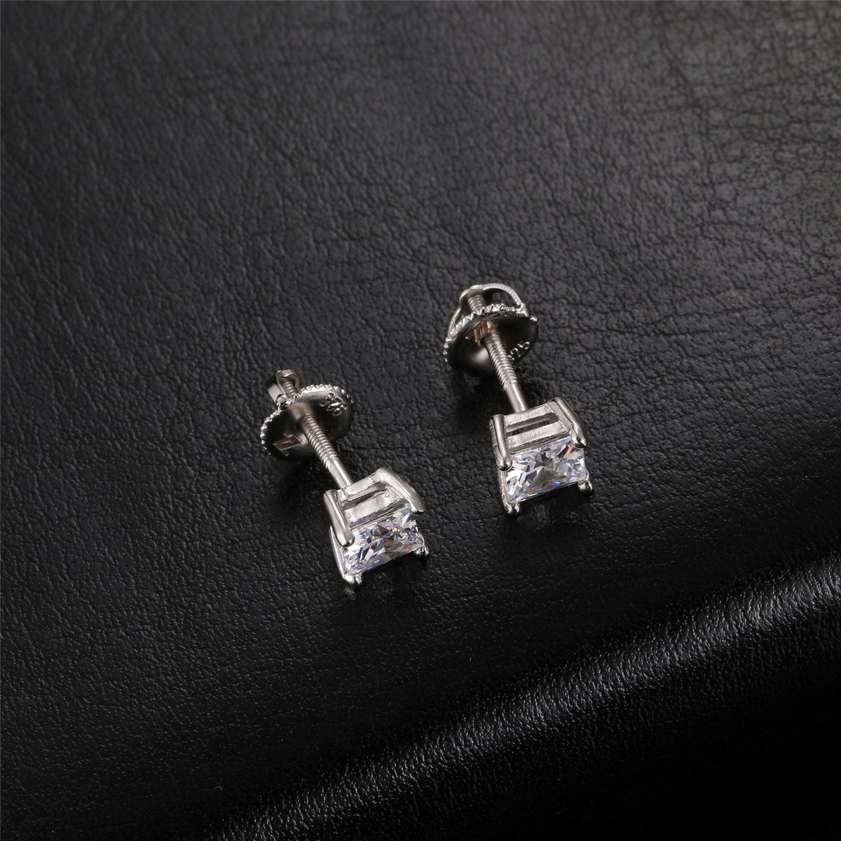 Solid 925 Silver Princess Cut Diamond Earrings Pair - Icezzle