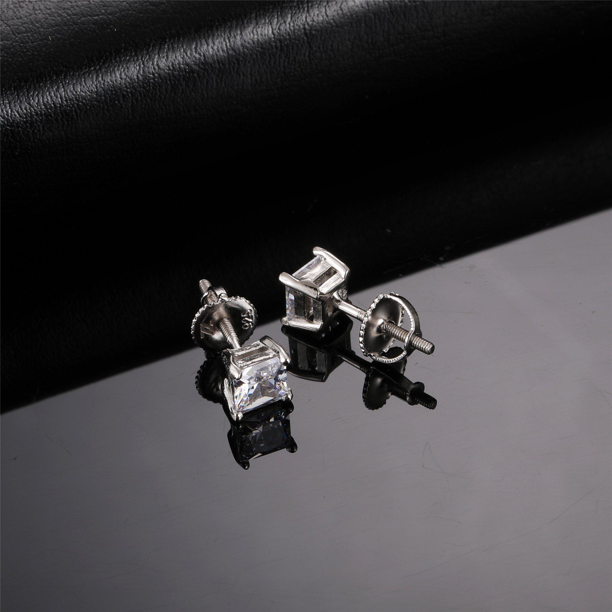 Solid 925 Silver Princess Cut Diamond Earrings Pair - Icezzle